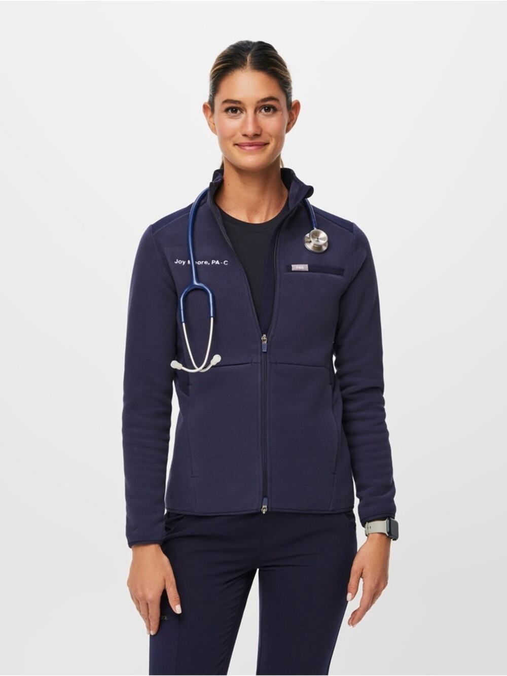 FIGS On Shift Fleece Jacket Full Zip Layer Navy Blue Size XL